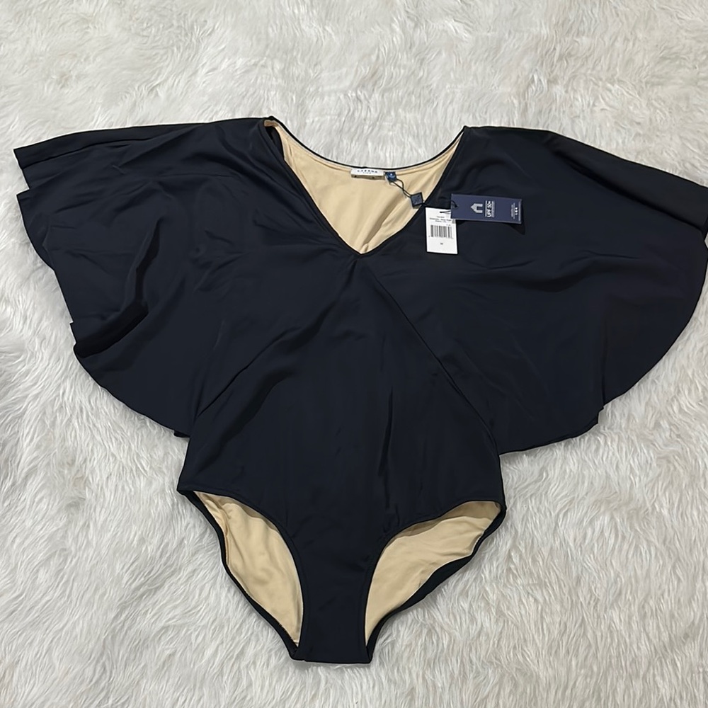 Cabana life essentials black angel sleeve swim suit size medium new with tag
